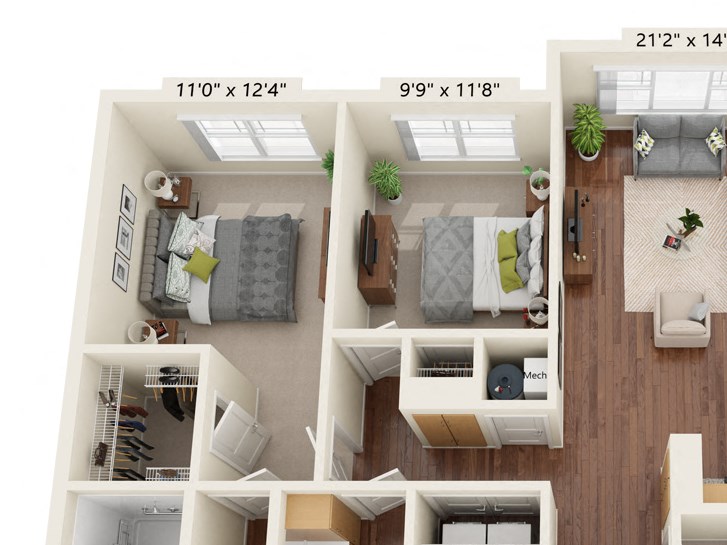Preserve at Peachtree Shoals_3D_3 Bedroom Floor Plan
